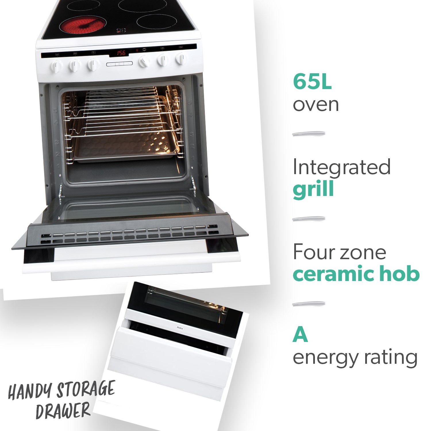 Amica 60cm Electric Cooker - White - Image 2