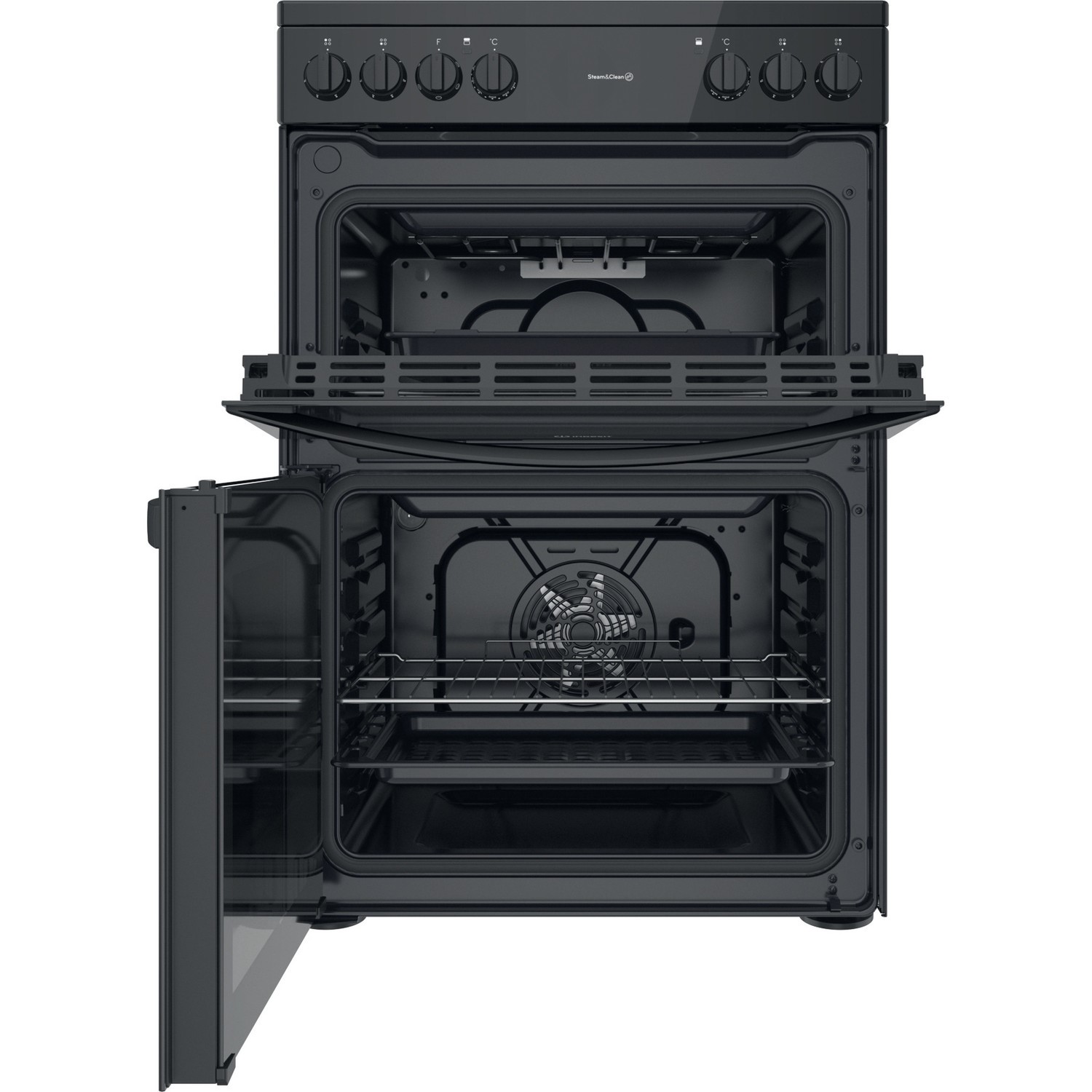 Indesit 60cm Double Oven Electric Cooker - Black - Image 2