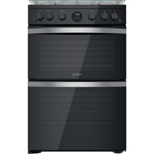 Indesit 60cm Double Oven Gas Cooker with Catalytic Liners - Black