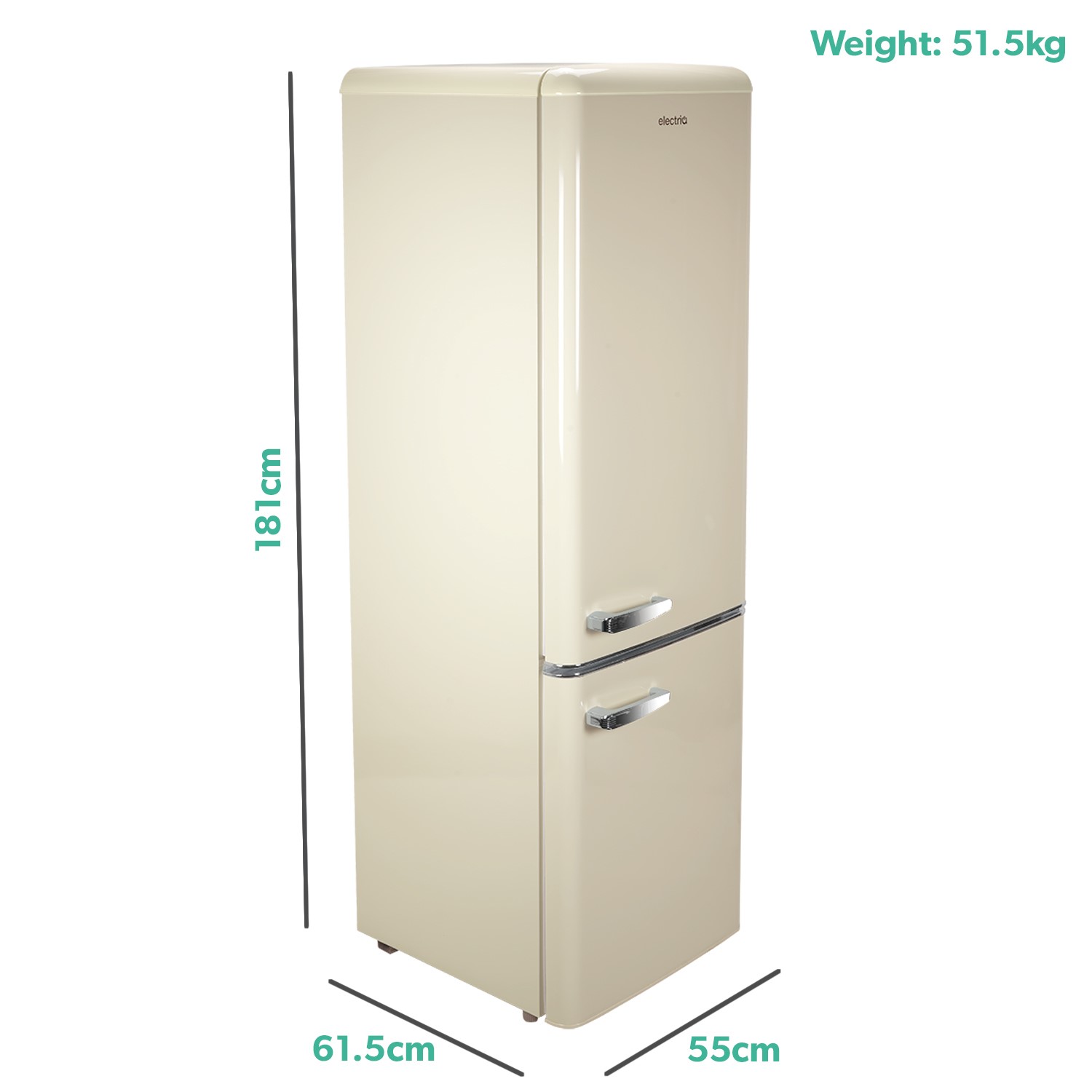 electriQ 60/40 Retro Freestanding Fridge Freezer - Cream - Image 3