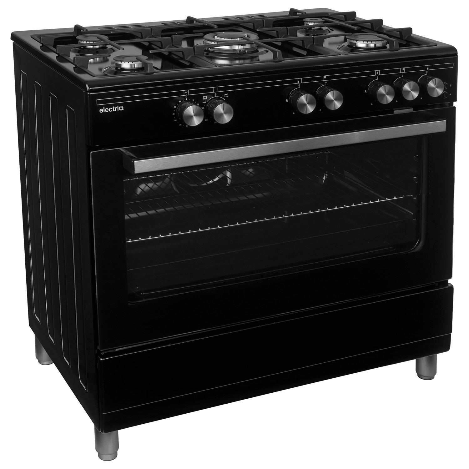 electriQ 90cm Gas Single Oven Range Cooker - Black - Image 2