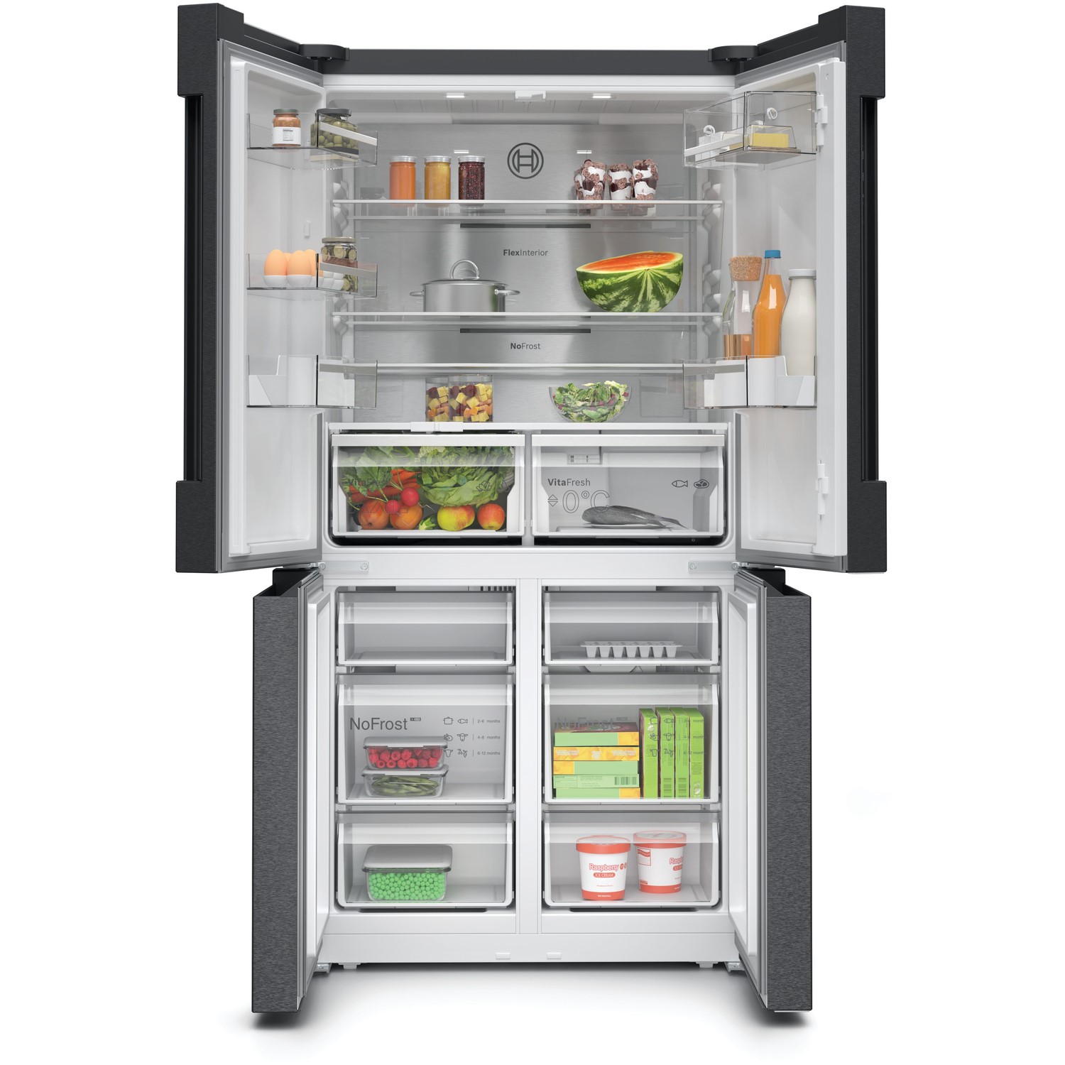 Bosch Series 6 605 Litre Freestanding Four Door Fridge Freezer - Black Stainless Steel - Image 3