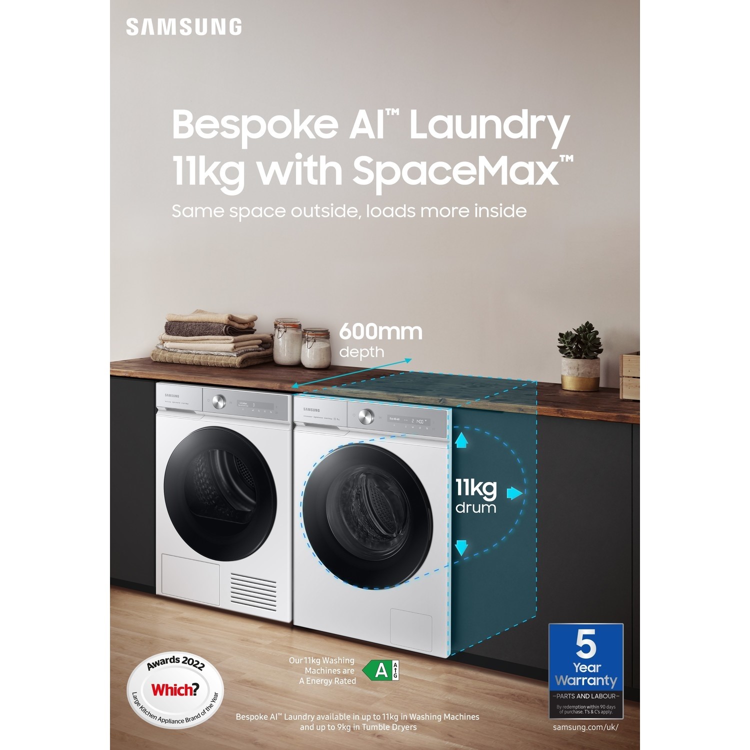 Samsung Series 7 11kg 1400rpm Freestanding Washing Machine - White - Image 3