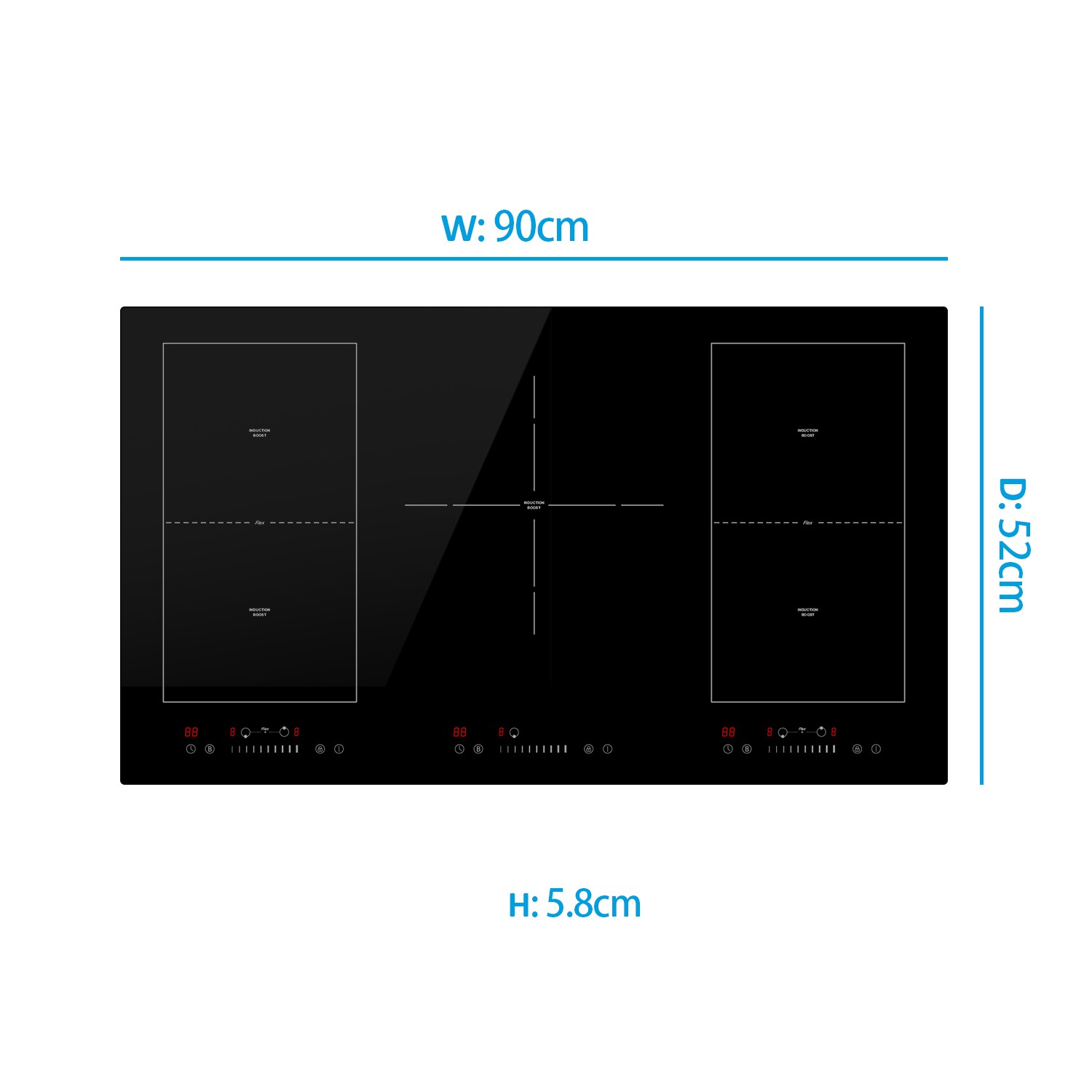 ElectriQ 90cm 5 Zone Induction Hob with Flex Zone - Image 3
