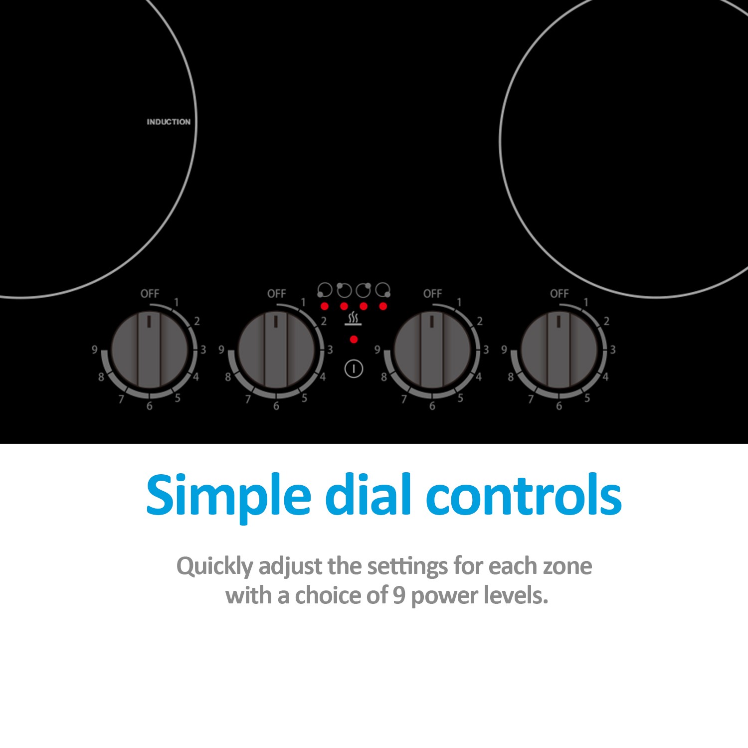electriQ 60cm 4 Zone Induction Hob with Knob Controls - Image 2