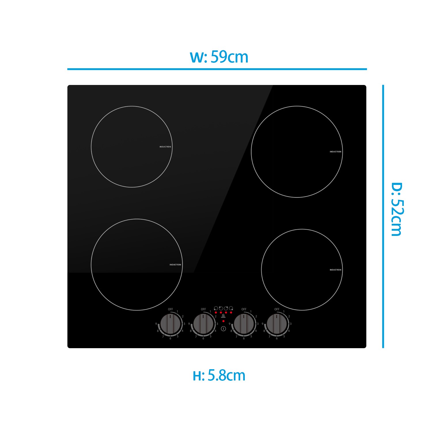 electriQ 60cm 4 Zone Induction Hob with Knob Controls - Image 4