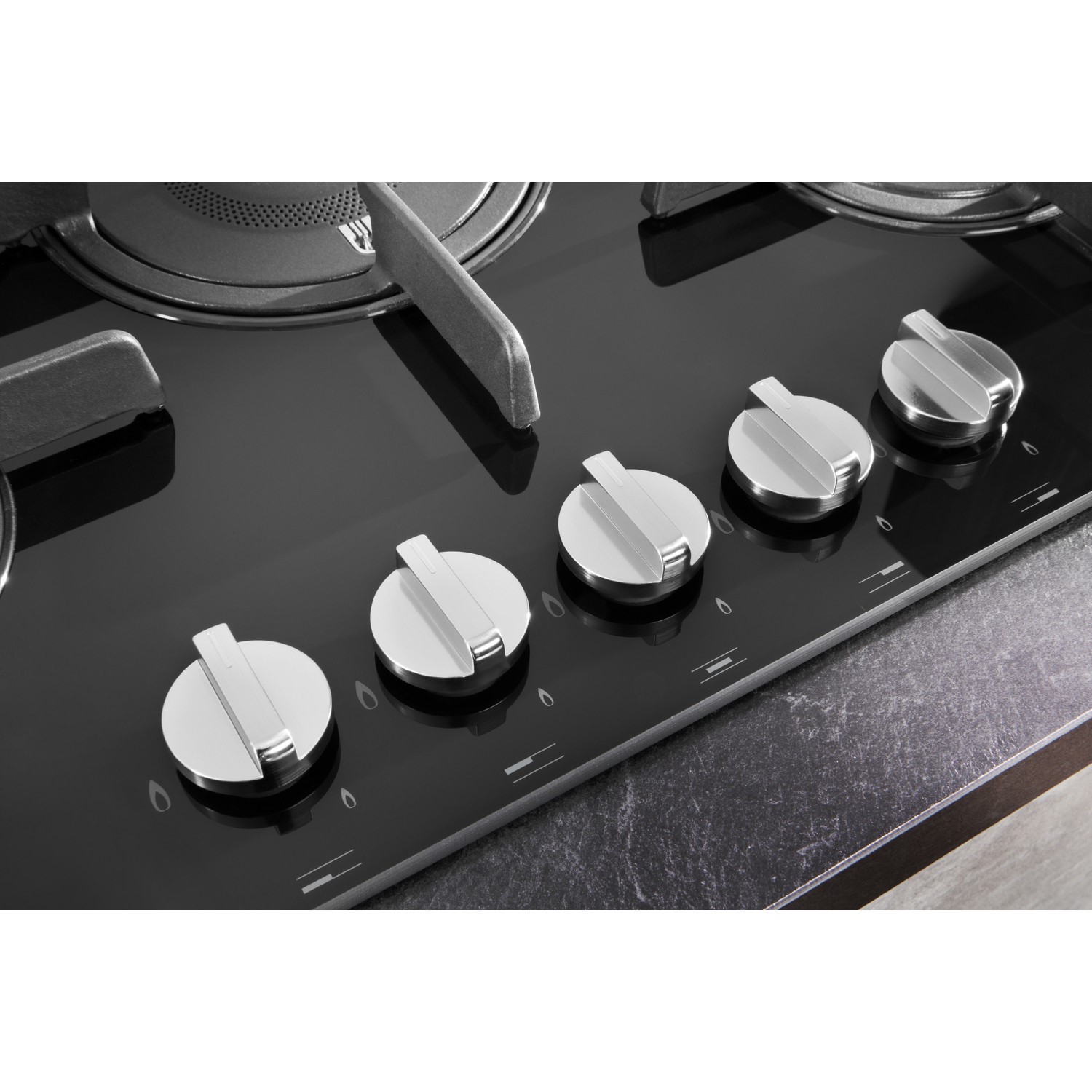 Hotpoint 75cm 5 Burner Gas on Glass Gas Hob with Vertical Flame - Black - Image 2