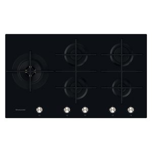 Kitchen Aid 86cm 5 Burner Gas on Glass Hob with Wok Burner - Black
