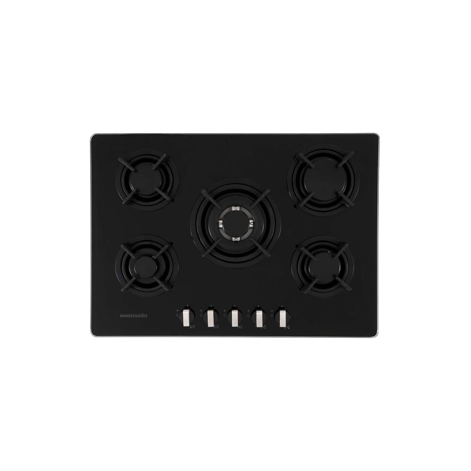 Rangemaster 70cm 5 Burner Black Glass Gas Hob with Wok Burner