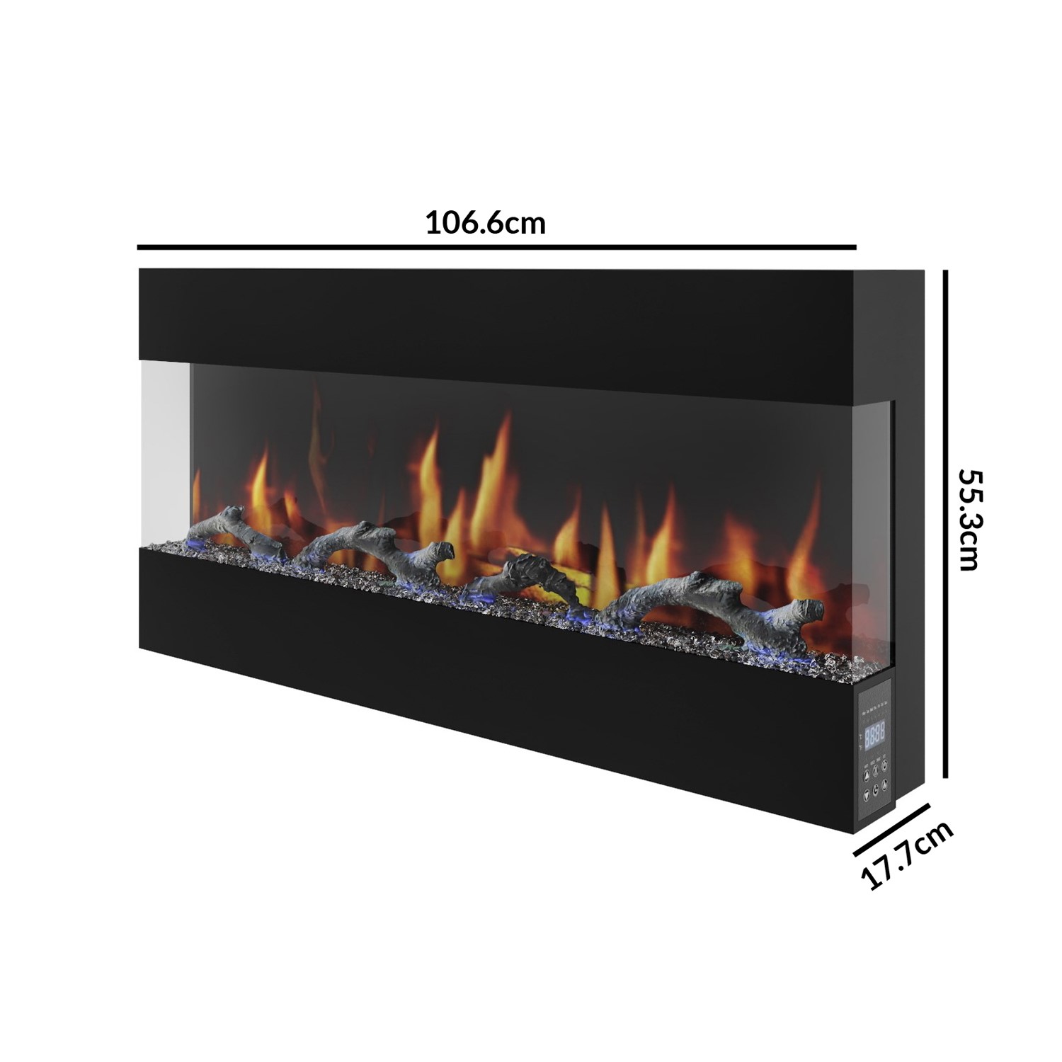 Black Wall Mounted Electric Fireplace with Open Front 42 Inch - AmberGlo - Image 2