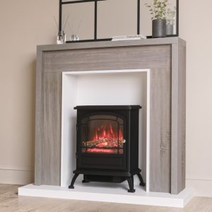 Oak Effect Freestanding Fireplace Suite with Electric Log Burner - Amberglo