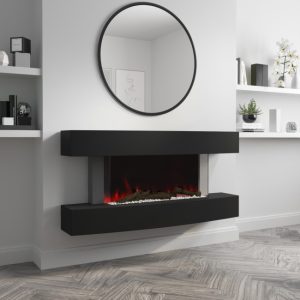 Matt Black Wall Mounted Curved Electric Fire 47 Inch - Amberglo