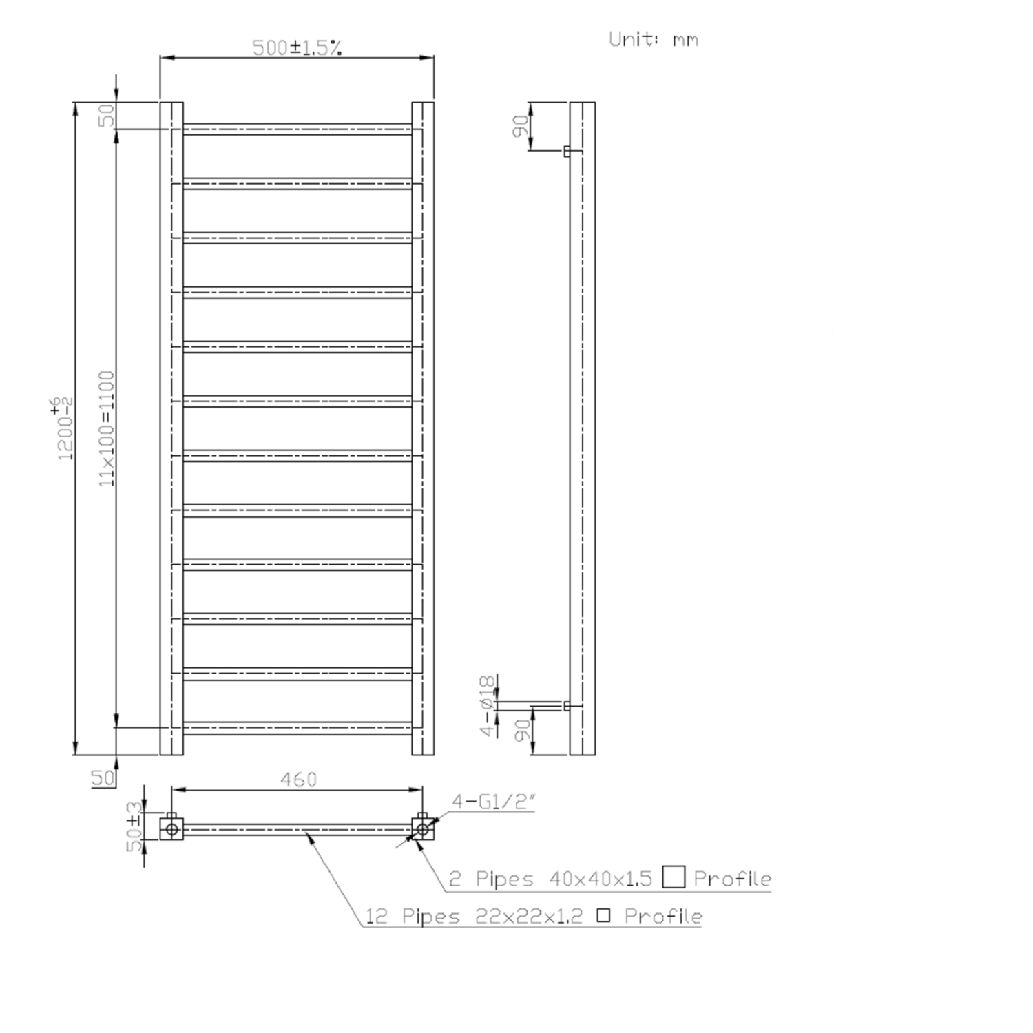 Brass Towel Radiator 800 x 500mm - Sonoran - Image 3