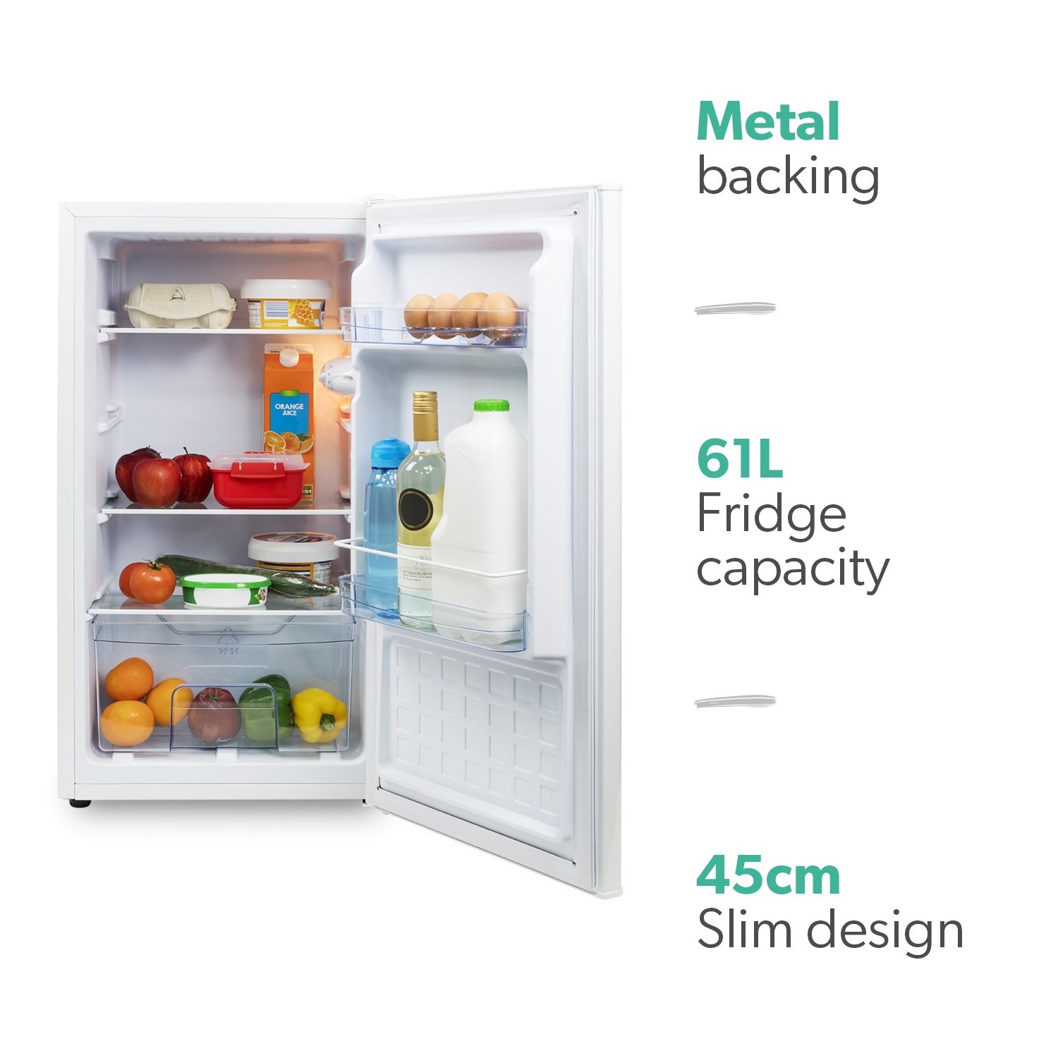 electriQ 61 Litre Freestanding Under Counter Larder Fridge - White - Image 3