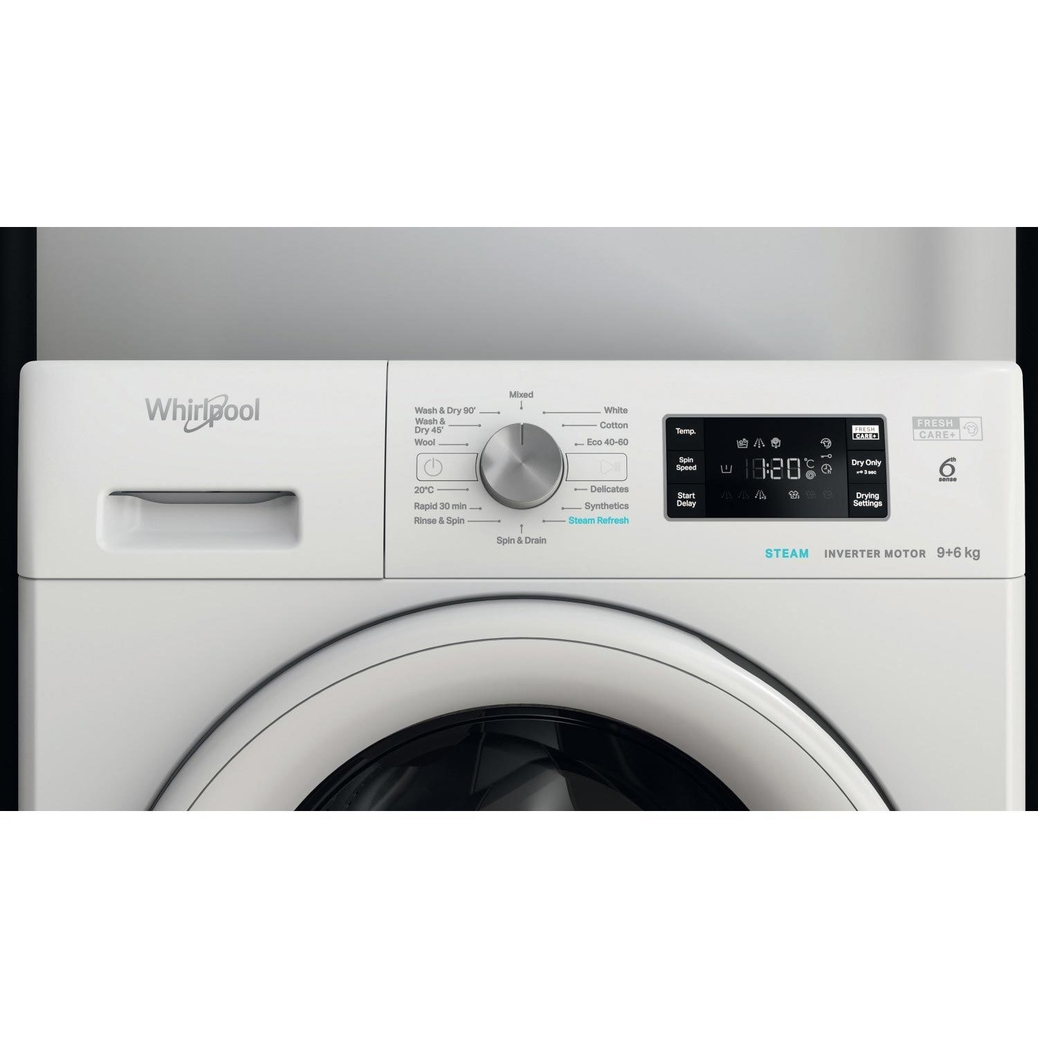 Whirlpool 9kg Wash 6kg Dry 1400rpm Freestanding Washer Dryer - White - Image 3