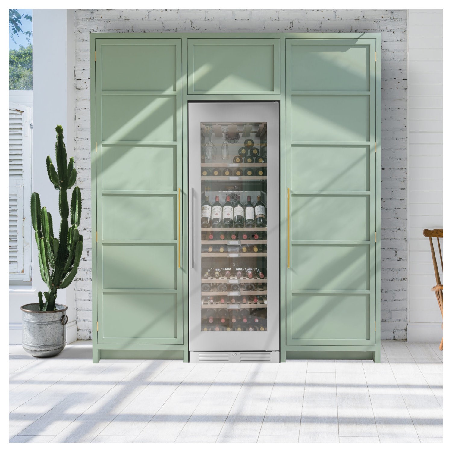 Caple Classic 111 Bottle Triple Zone Freestanding Wine Cabinet - Stainless Steel Door