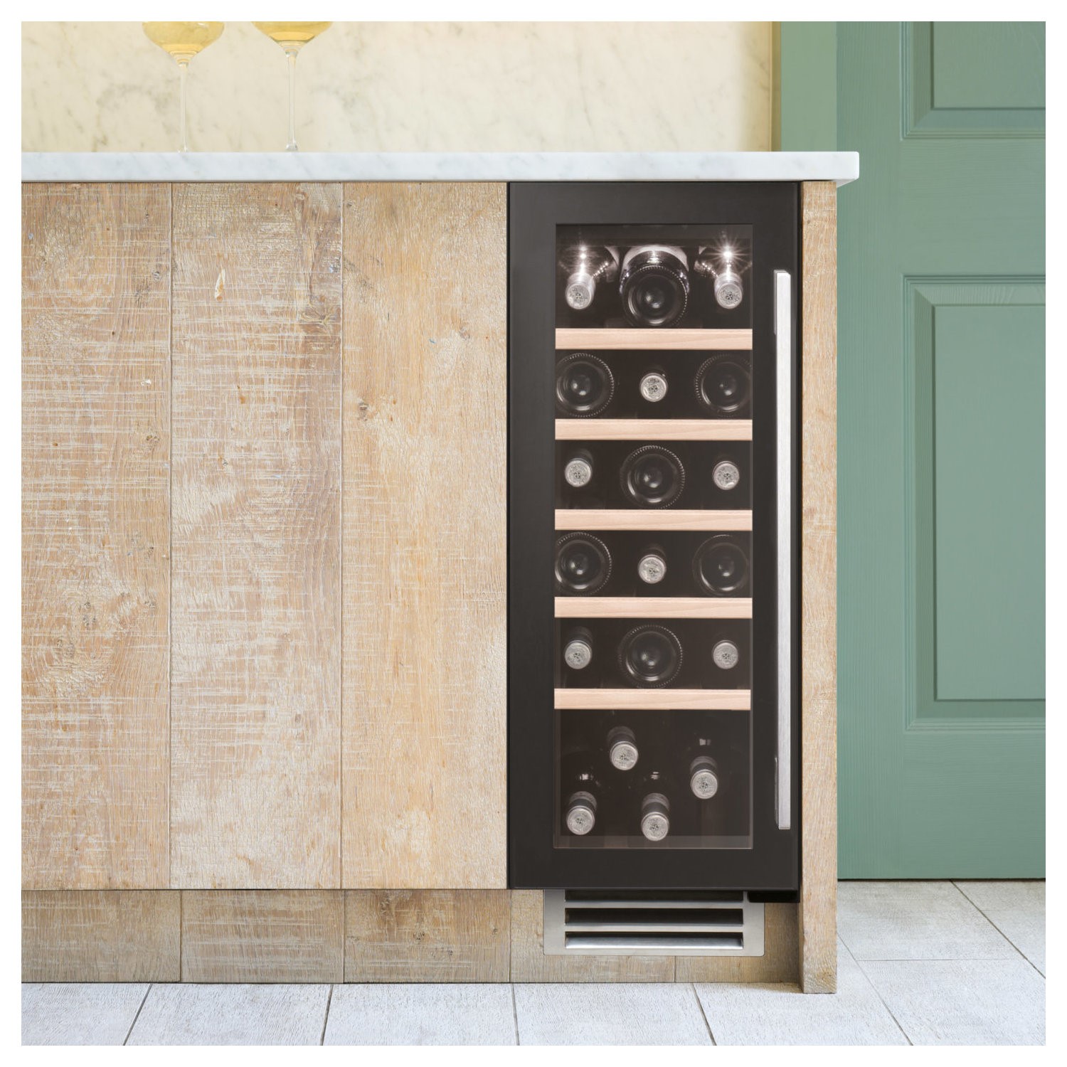Caple 19 Bottle Capacity Sense 30cm Single Zone Under Counter Wine Cabinet - Gunmetal Grey Door